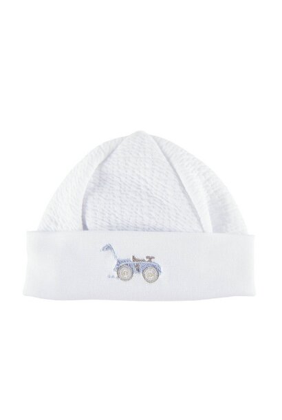 babymutsje katoen classic car - wit / blauw