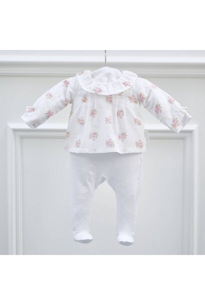 babypakje katoen met roze bloemen - Wit/Roze