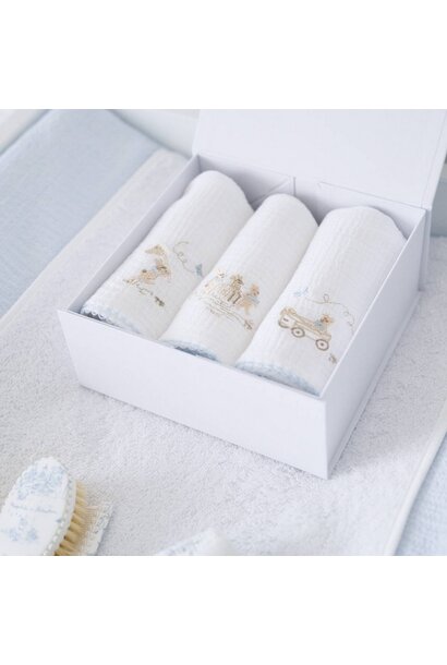Blue Garden Party 3 geborduurde tetra doek BP 60x60 + doos