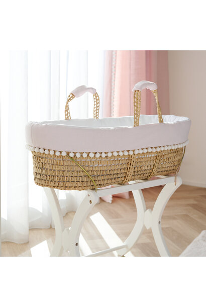 Pink Garden Party Rieten reiswieg + Aankleding roze / gewafeld wit