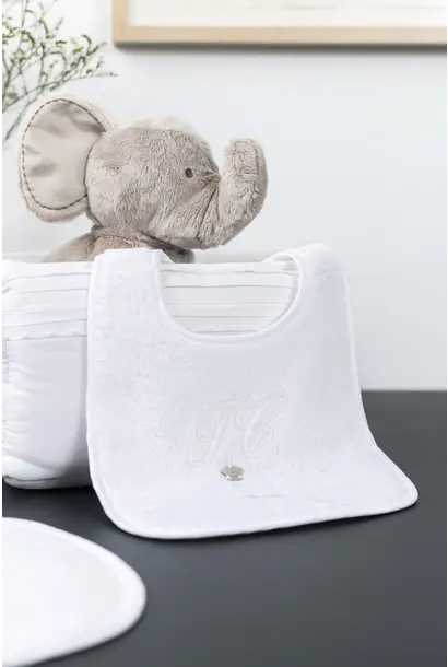 Monogramme slabbetje groot wit
