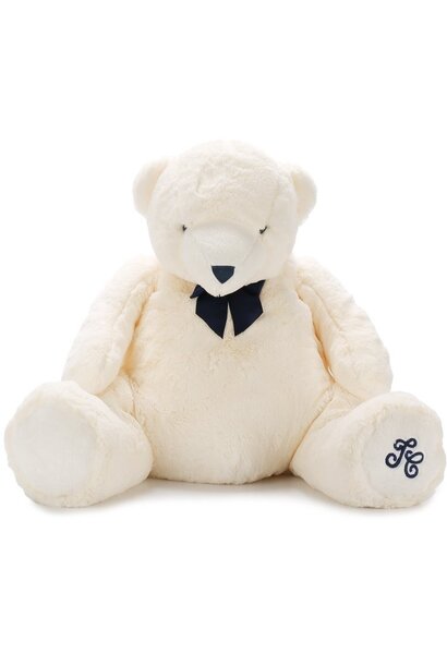 beer met donkerblauwe strik 60cm - ecru