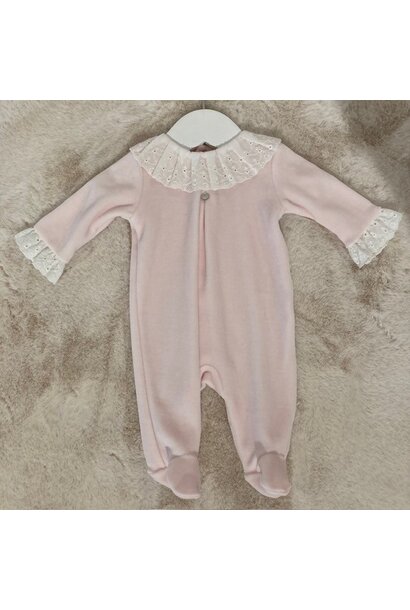 babypakje velours met broderie - roze