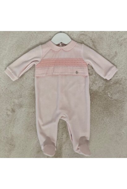 babypakje velours met borduur - roze