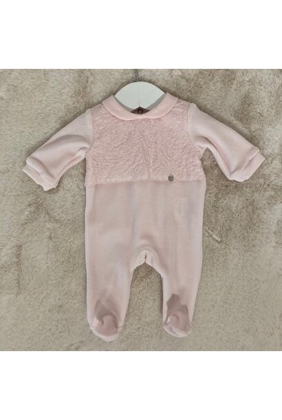 babypakje velours met borduur - roze