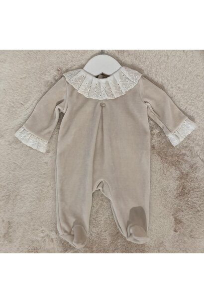 boxpakje velours met broderie - beige