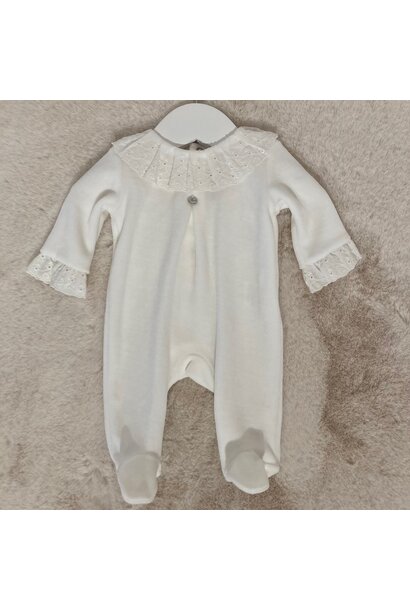 babypakje velours met broderie - ivoor