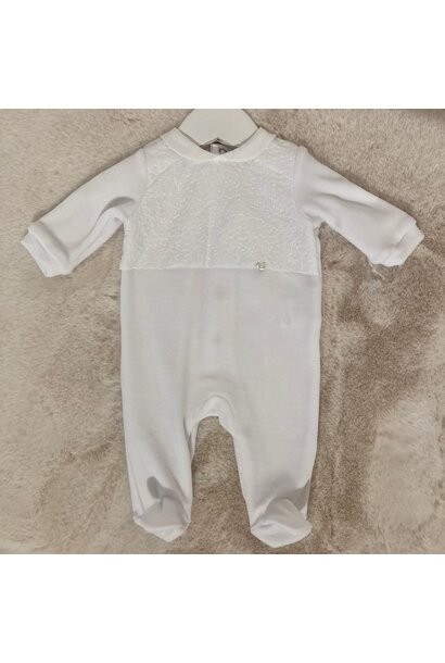 babypakje velours met borduur - wit