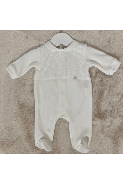 babypakje velours met borduur - ivoor