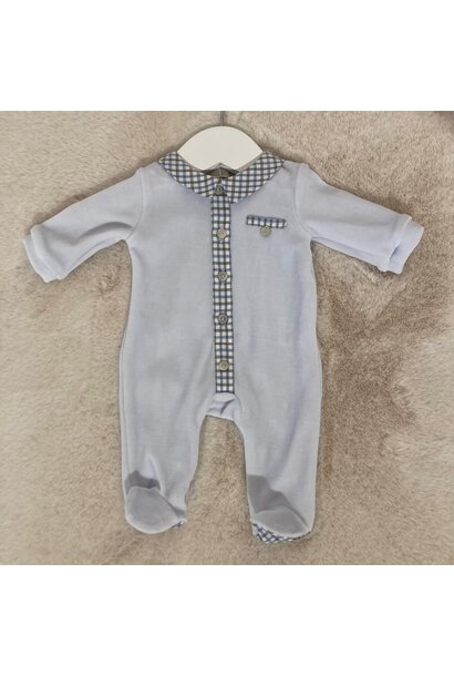 babypakje velours met ruiten biesje - lichtblauw