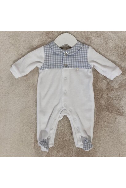 babypakje velours - wit/lichtblauw