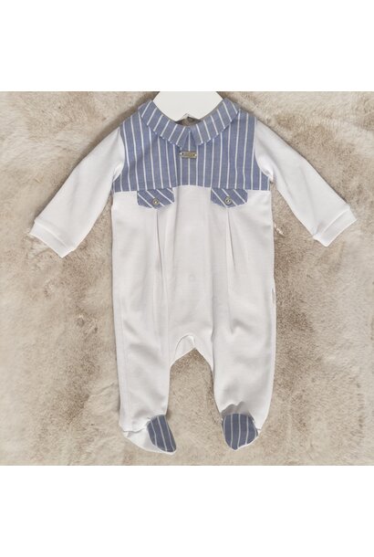 babypakje katoen met streepje - wit/blauw