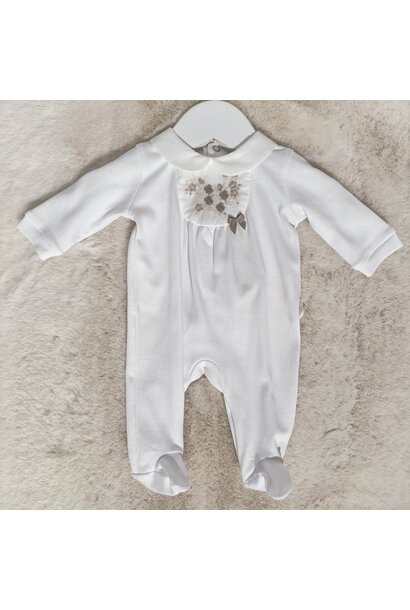 babypakje katoen met borduur - wit/beige