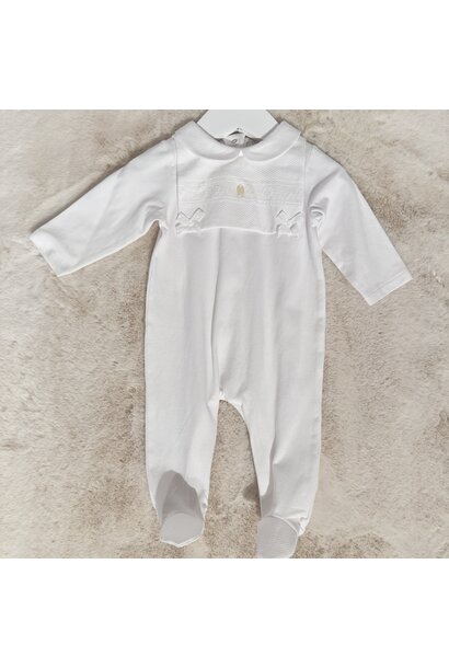 babypakje katoen met borstplaat en borduur - wit