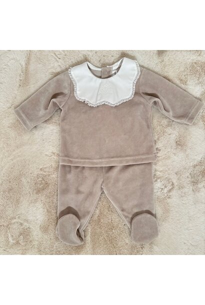 Bloes fluweel kraag + Broek -  Beige M:  3M