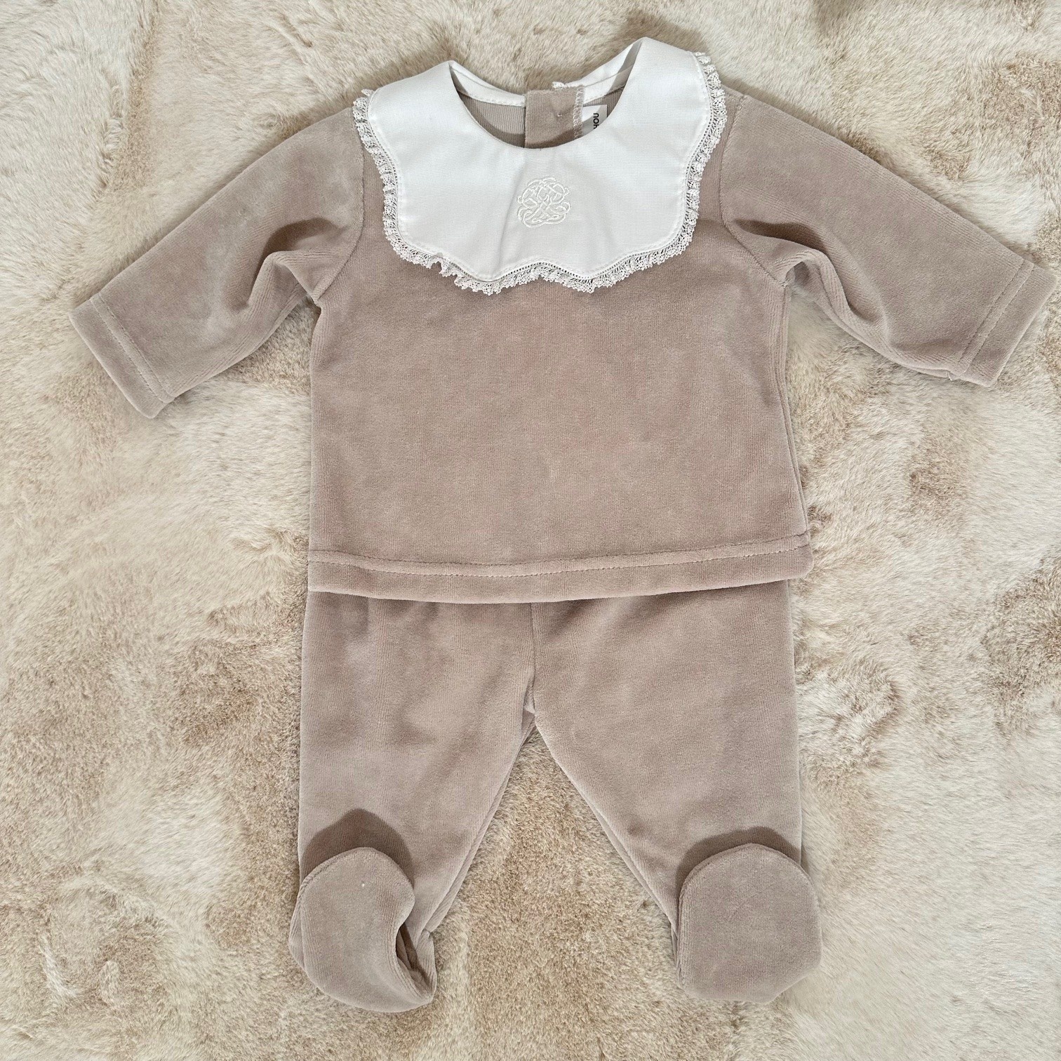 Bloes fluweel kraag + Broek - Beige M: 3M-1