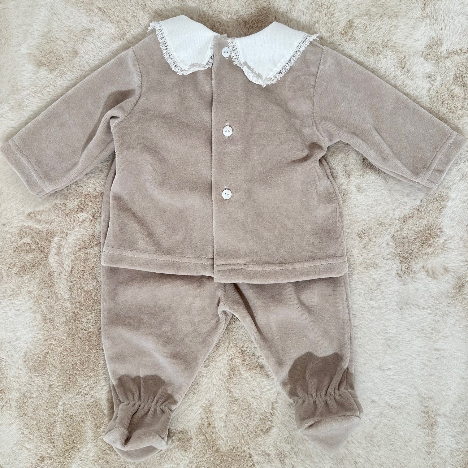 Bloes fluweel kraag + Broek - Beige M: 3M-2