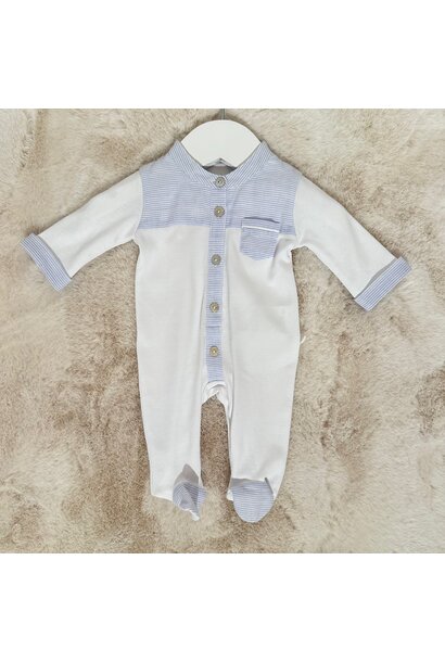 babypakje katoen met streepje - wit/lichtblauw