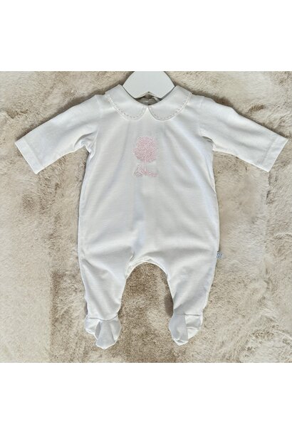 Kruippakje jersey kraag -  wit/roze