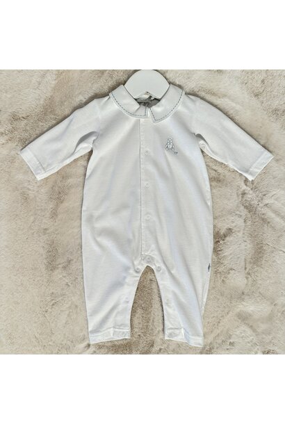 Kruippakje jersey kraag open voorkant -  Wit/lichtblauw