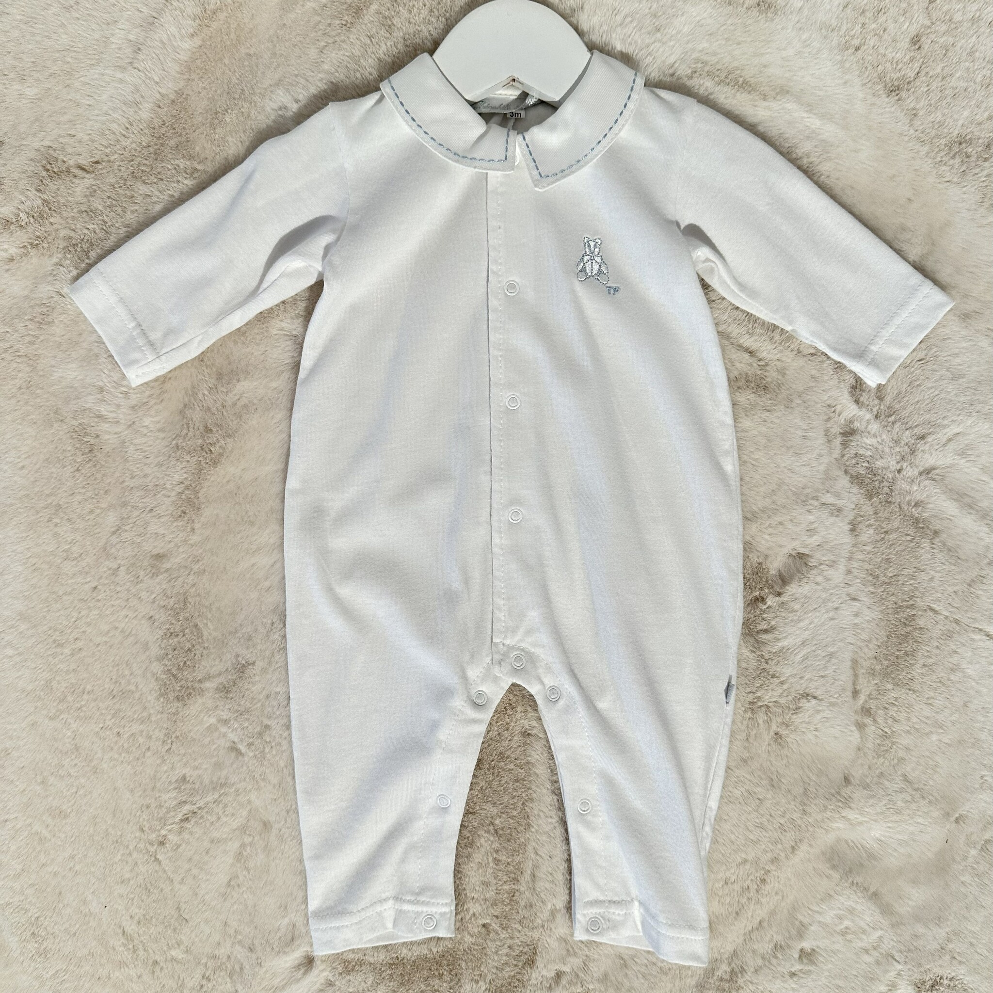 Kruippakje jersey kraag open voorkant - Wit/lichtblauw-1