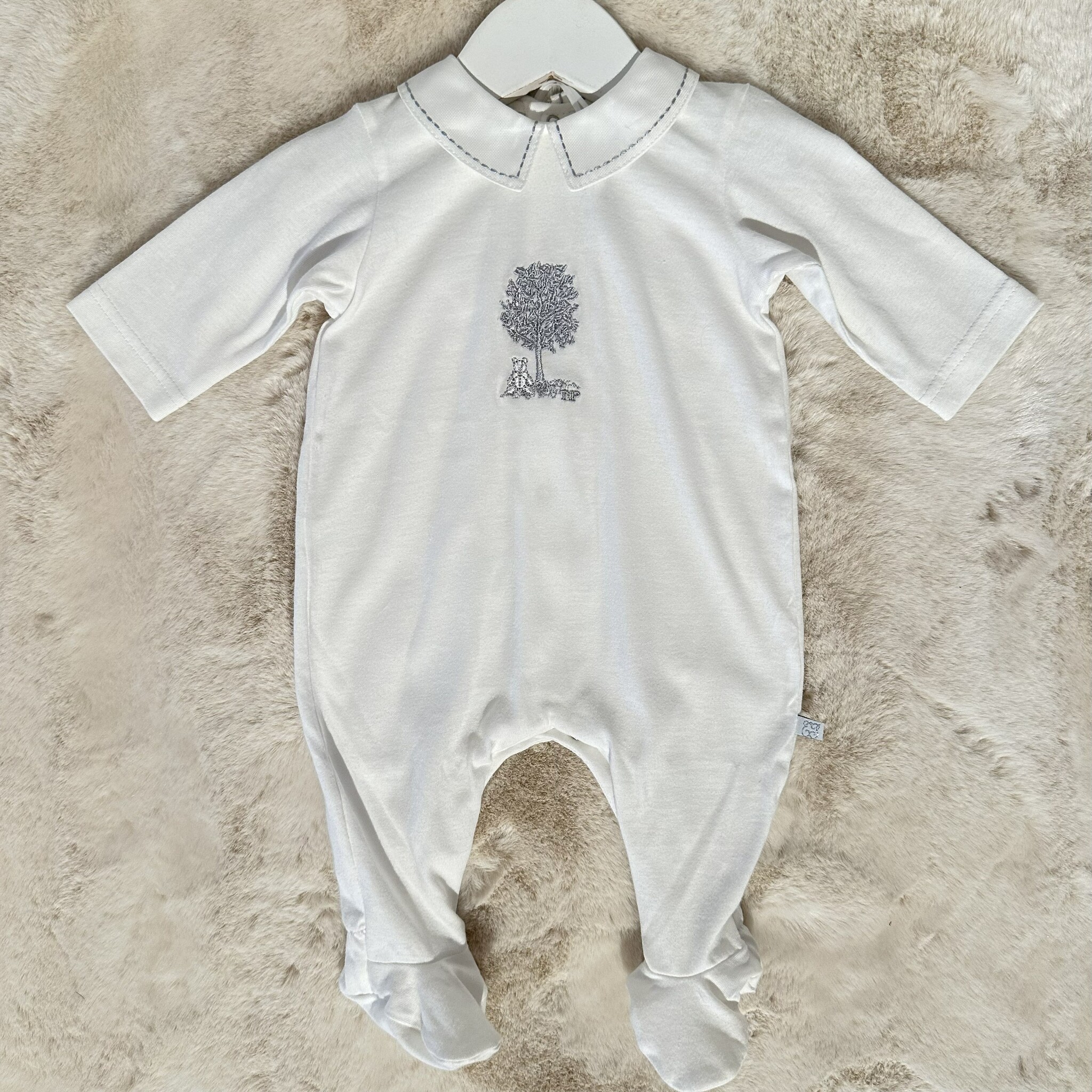 Kruippakje jersey kraag - Wit/grijs-1