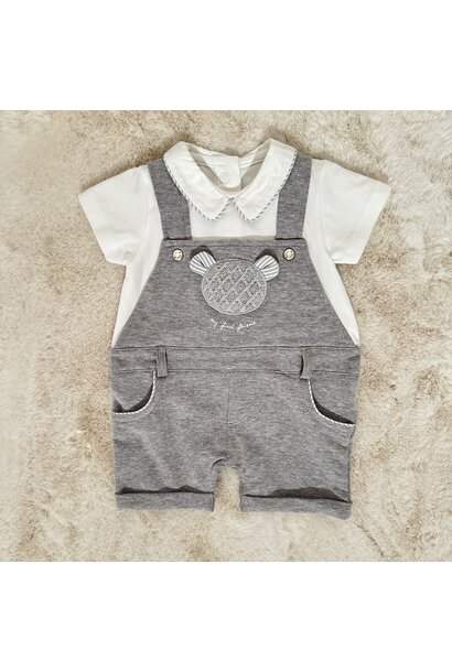 kort babypakje katoen met beertje - Wit/Grijs