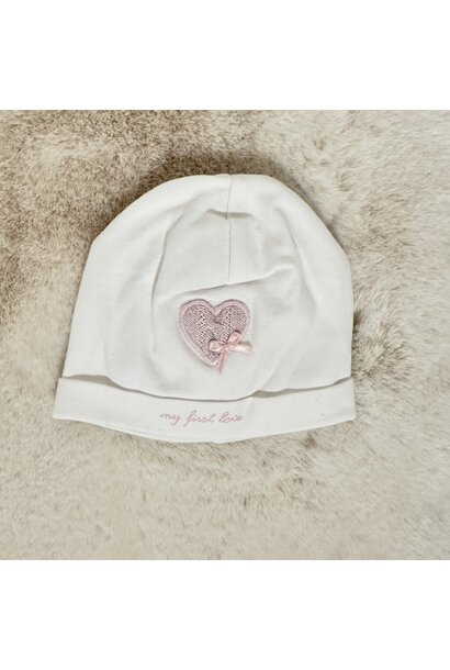 babymutsje katoen met hartje - wit