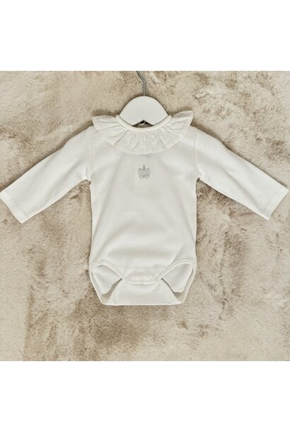 Romper katoen met volant kraagje - ivoor 6M