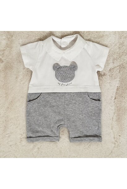 babypakje katoen met beertje - Wit/Grijs