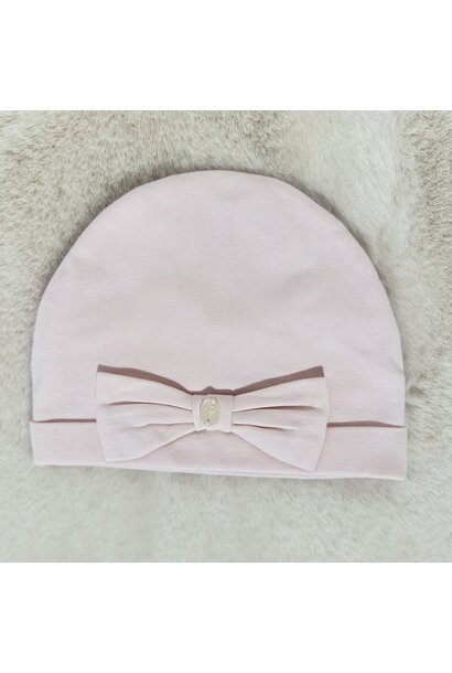 babymutsje katoen met strik - roze 3M