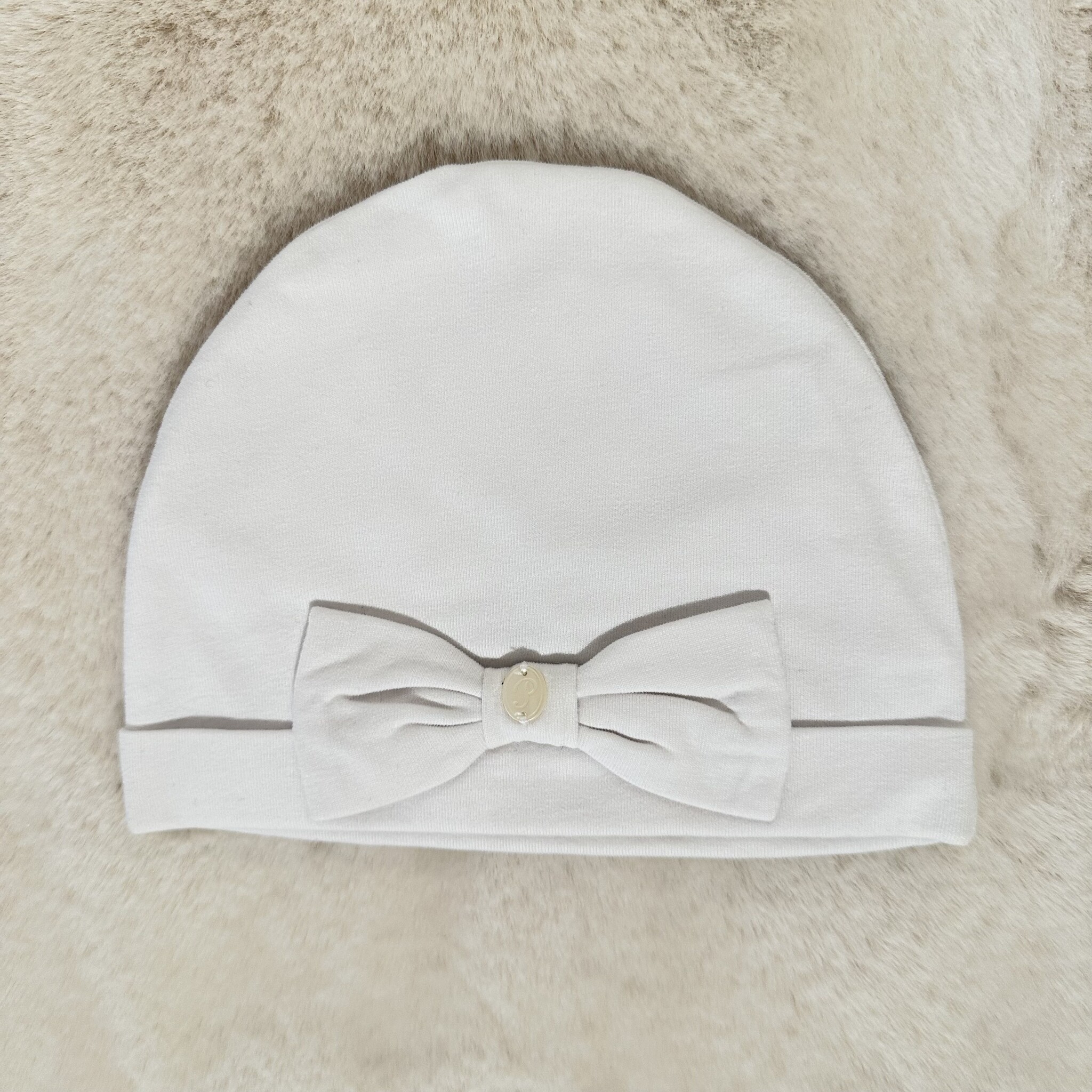 babymutsje katoen met strik - wit-1