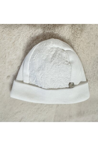 babymutsje katoen met borduur - ivoor