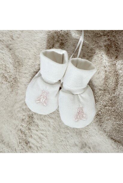 Babyslofjes jersey teddybeer -  wit/roze 1M