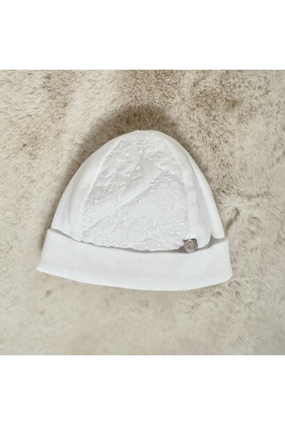 babymutsje katoen met borduur - wit