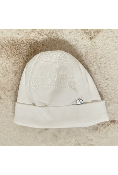 babymutsje katoen met borduur - ivoor