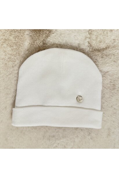 babymutsje katoen met omslag - ivoor