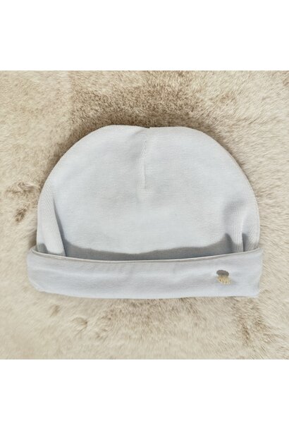 babymutsje velours met omslag - lichtblauw