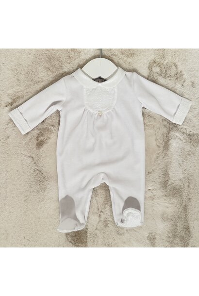 babypakje velours met borduur - Wit