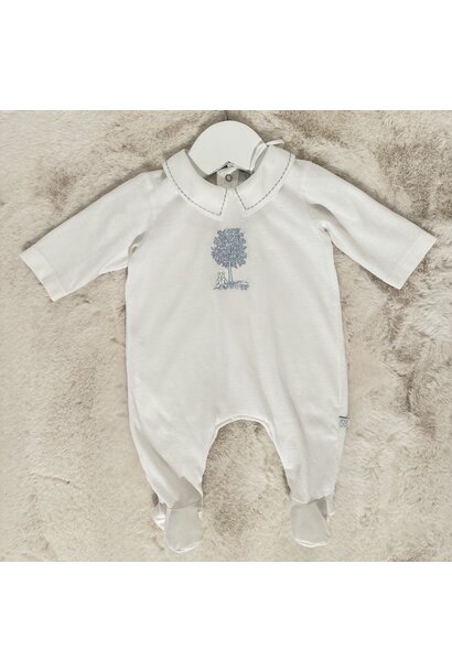 Kruippakje katoen kraag -  Wit/lichtblauw