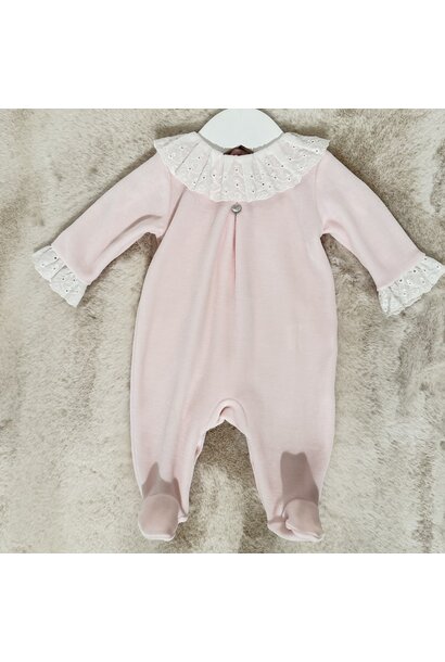 babypakje velours met broderie - roze