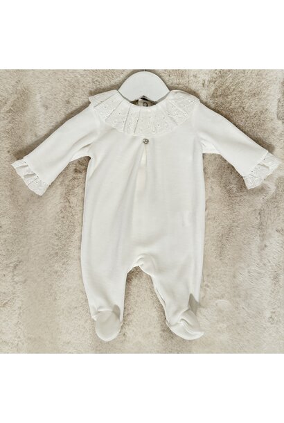 babypakje velours met broderie - ivoor