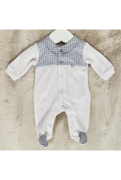 babypakje velours - wit/lichtblauw