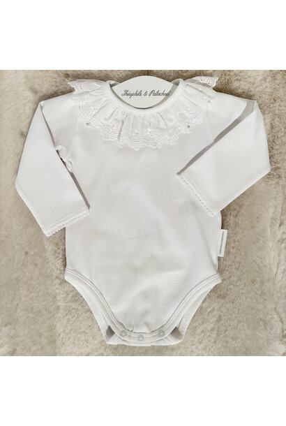babyrompertje katoen kraagje in kant - Wit