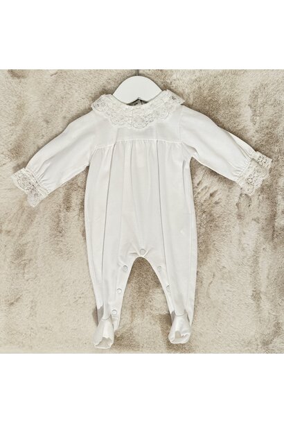babypakje katoen met kant - Wit