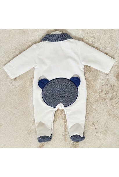 babypakje katoen met beer - wit/blauw