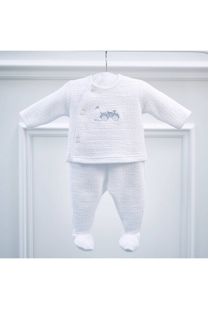 babypakje 2 delig katoen classic car - wit / blauw