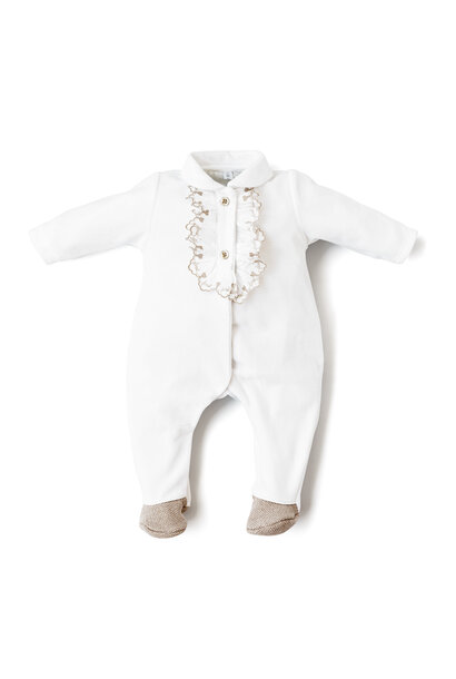 babypakje velours met ruches - wit / beige