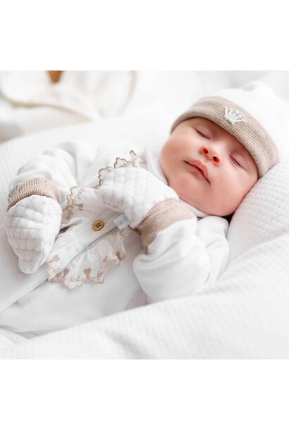 babypakje velours met ruches - wit / beige