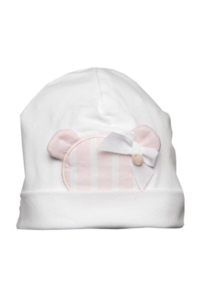 babymutsje beertje - wit / roze